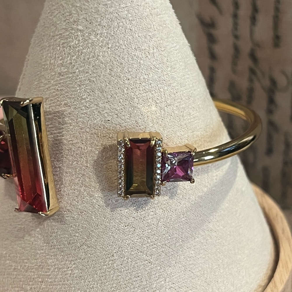 Kate Spade Gold-tone Cuff Bracelet with Multicolor Rectangular and Square Stones - Picture 2 of 9